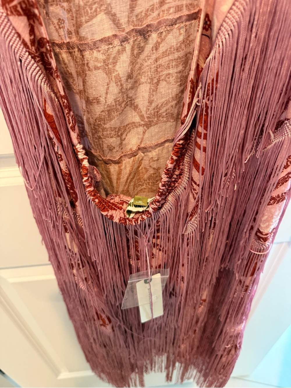 Anthropologie Pink and Red Floral Fringe Maxi Dress - Picture 3 of 6